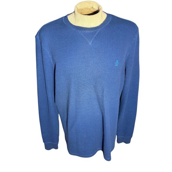Original Penguin Waffle Knit Crewneck Sweatshirt Blue XL Long Sleeve Pullover - Picture 1 of 5